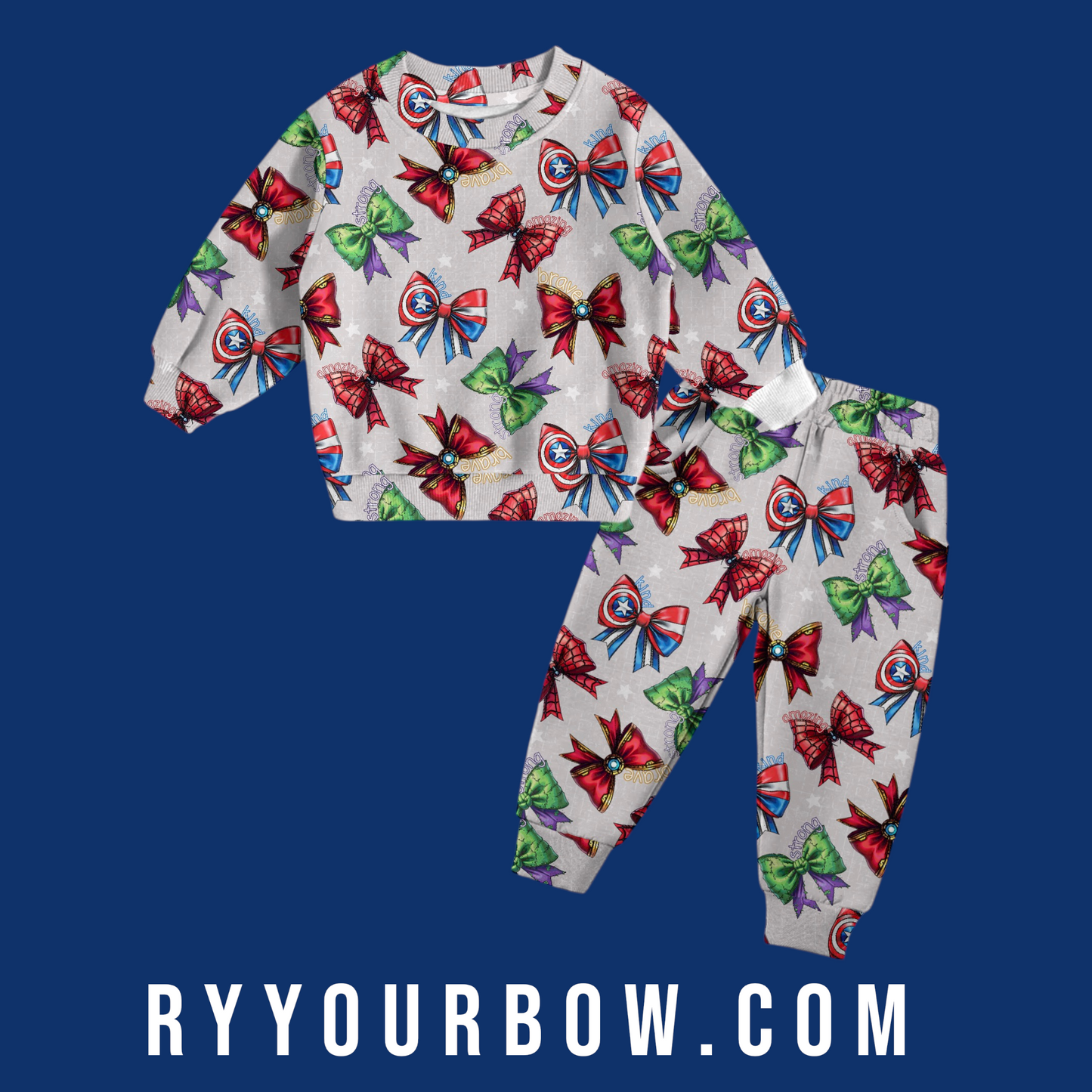 Superheroes Coquette Bows Sweatshirt + Joggers Set Bamboo RTS