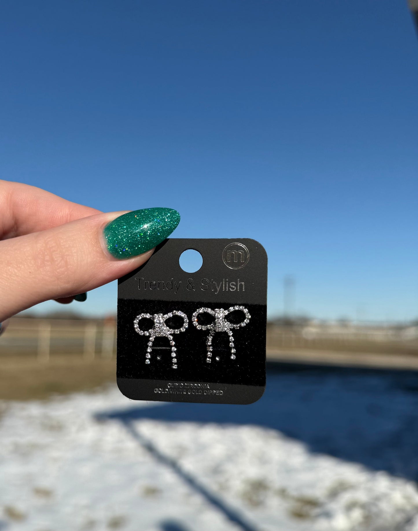Silver Bedazzled Bow Earrings