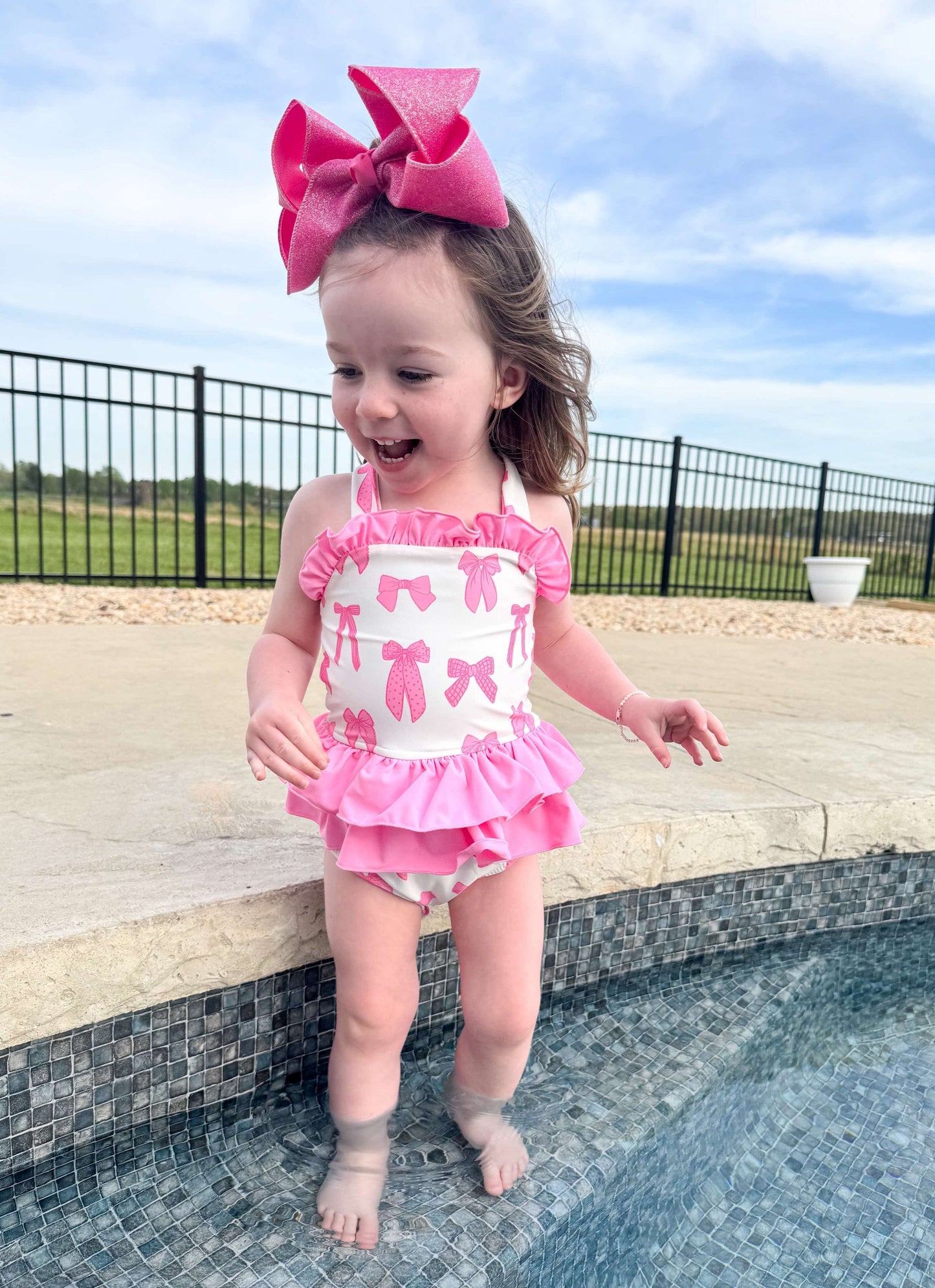 Pink Bows Ruffled Swim Suit