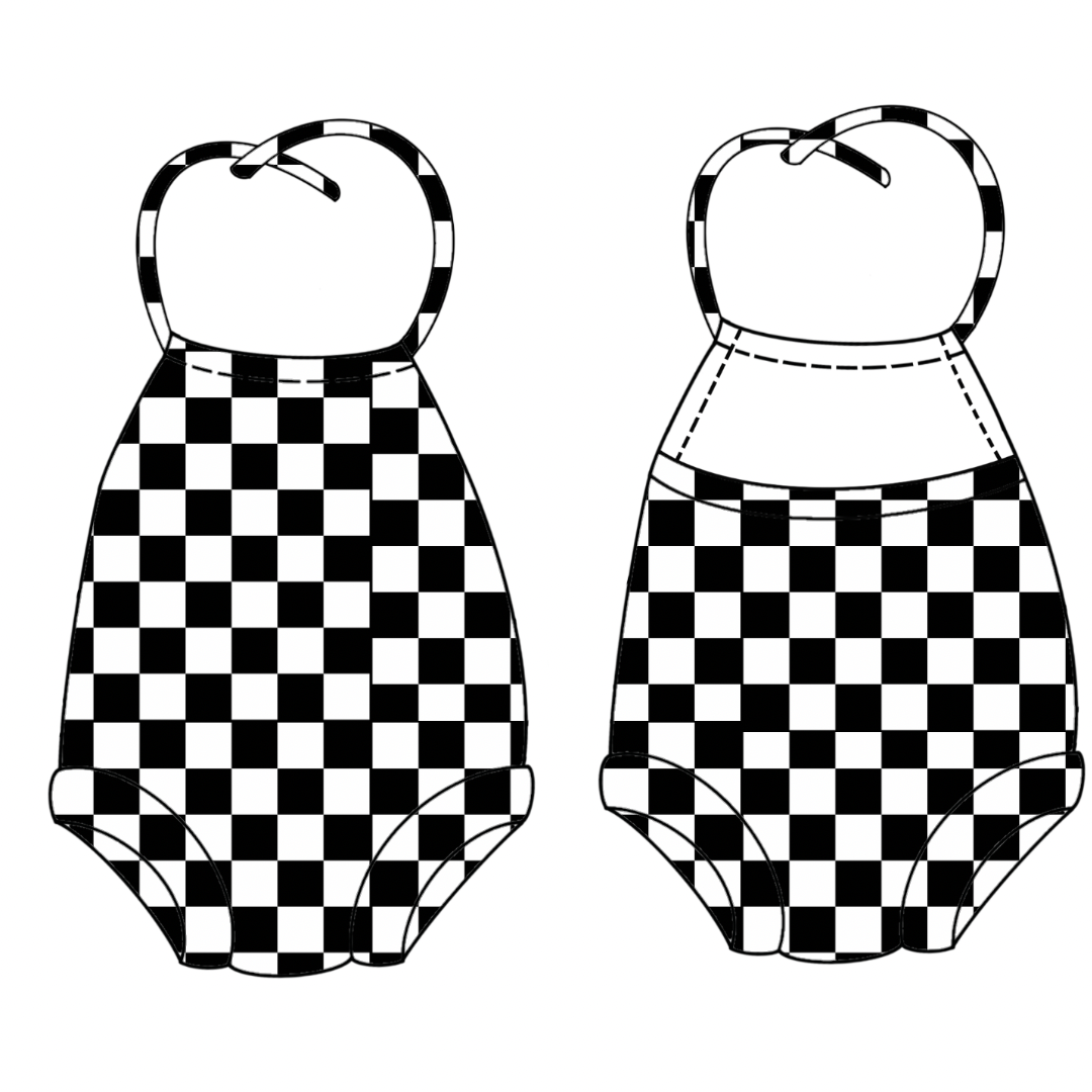 Black & Whitw Checker Halter Romper