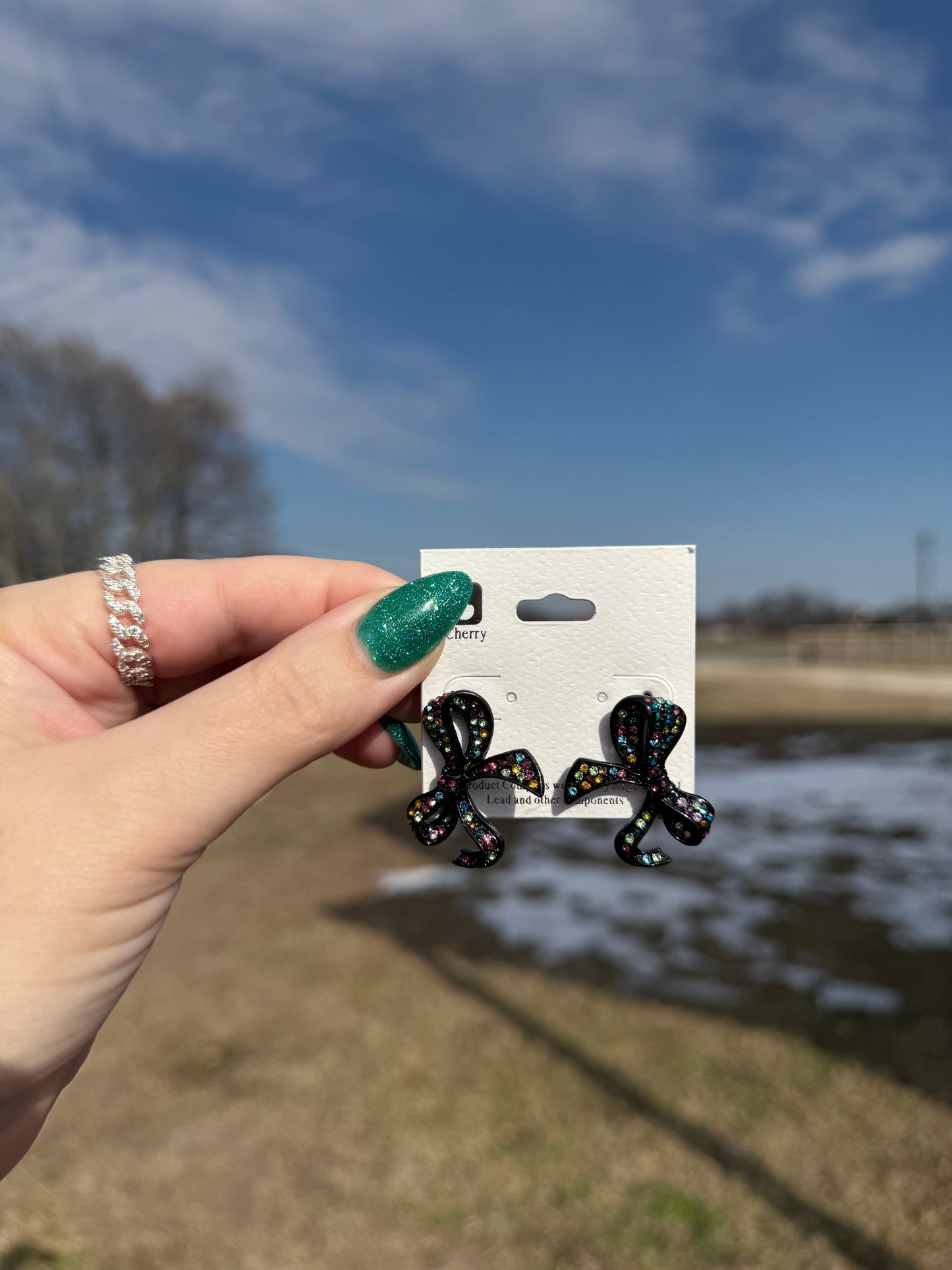 Bedazzled Bow Earrings (2 colors) (FINAL SALE)