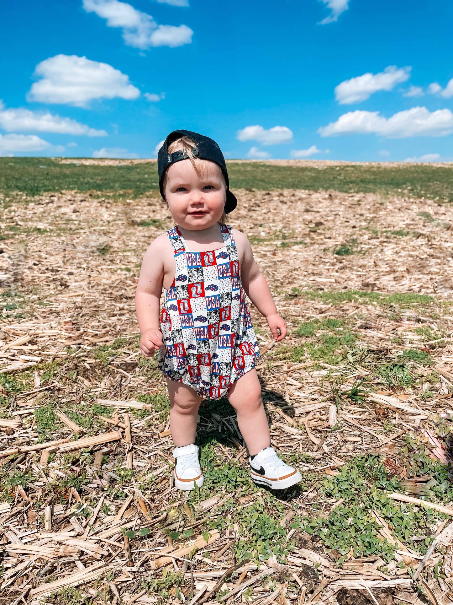 Western USA Suspender Bamboo Romper