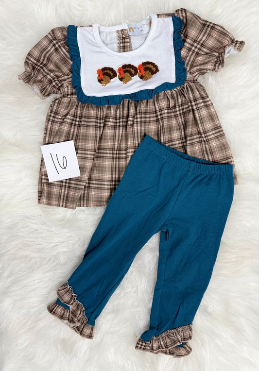 Blue Plaid Thanksgiving 2 Piece Set (#16)