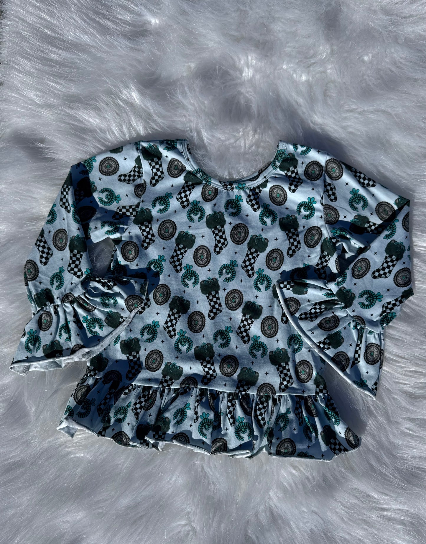 Turquoise Christmas Bell Sleeve Leo/Top (FINAL SALE)