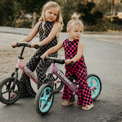 Pit Stop Pink Checkered Bell Bottom Jumpsuit