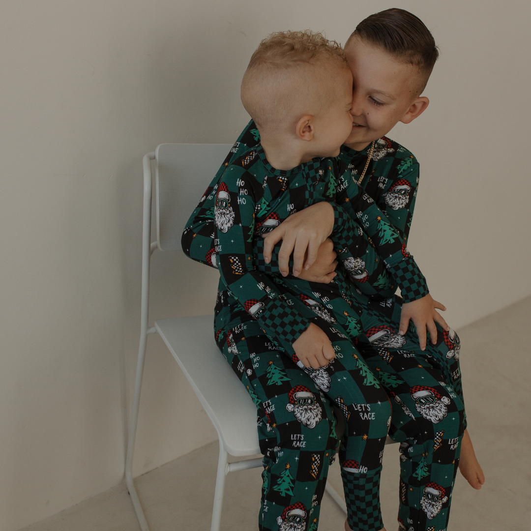 Let's Race Santa Zip Up Pajamas / PREORDER shipping Oct 26 - Nov 9