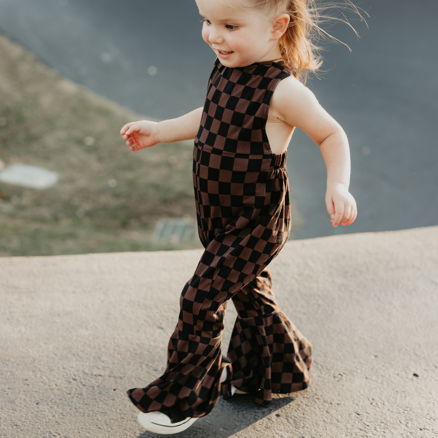 Muddy Checker Bell Bottom Jumpsuit