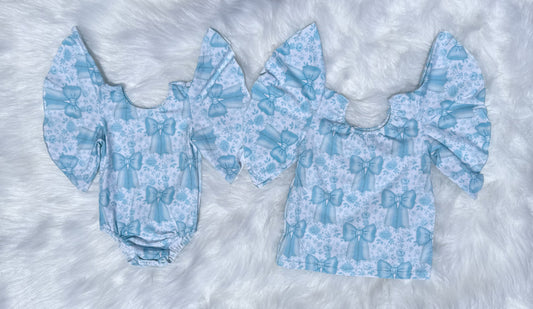 Blue Bows Flutter Sleeve Leo