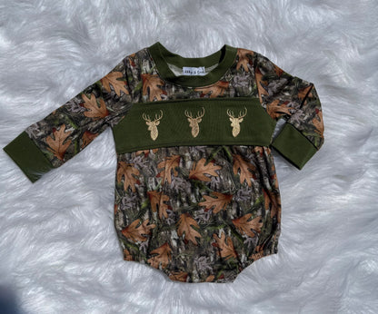 Boys Camo Deer Smocked Romper
