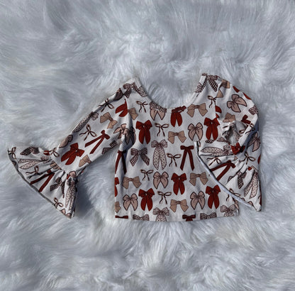 Fall Bows Ruffled Sleeve Top