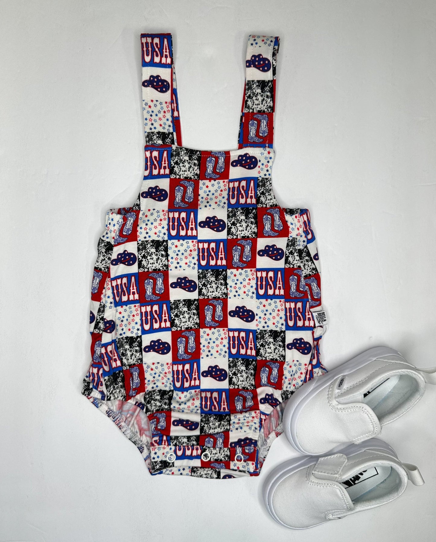 Western USA Suspender Bamboo Romper