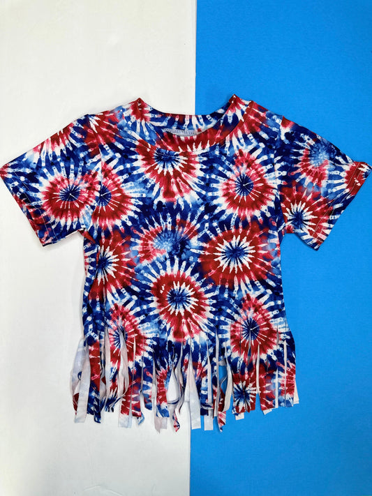 Patriotic Tie Dye Fringe Top