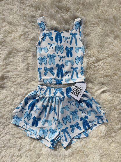 Blue Tide Bows Yoga Short Set