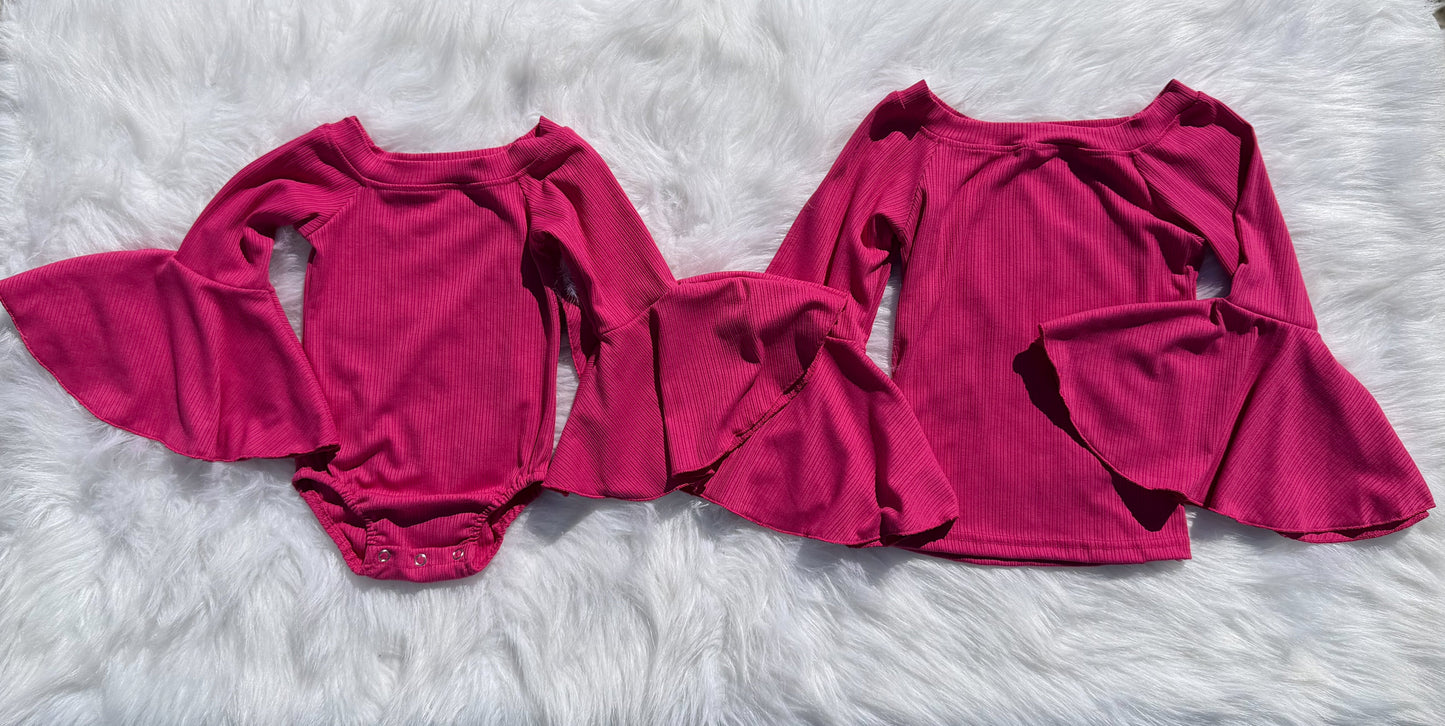 Dark Pink Bell Sleeve Leo/Top