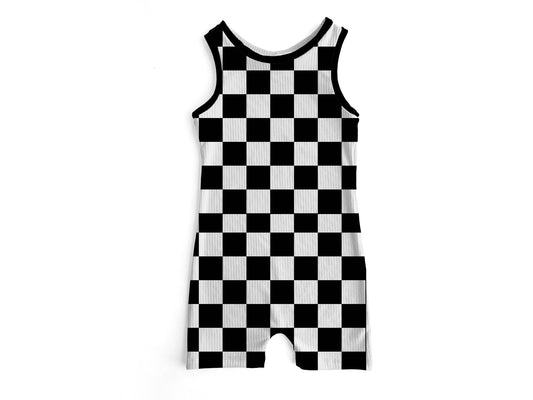 Black & White Checker Print Ollie Romper