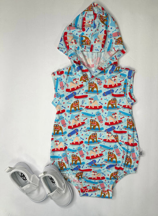 Patriotic Bulldogs Bamboo Hooded Romper