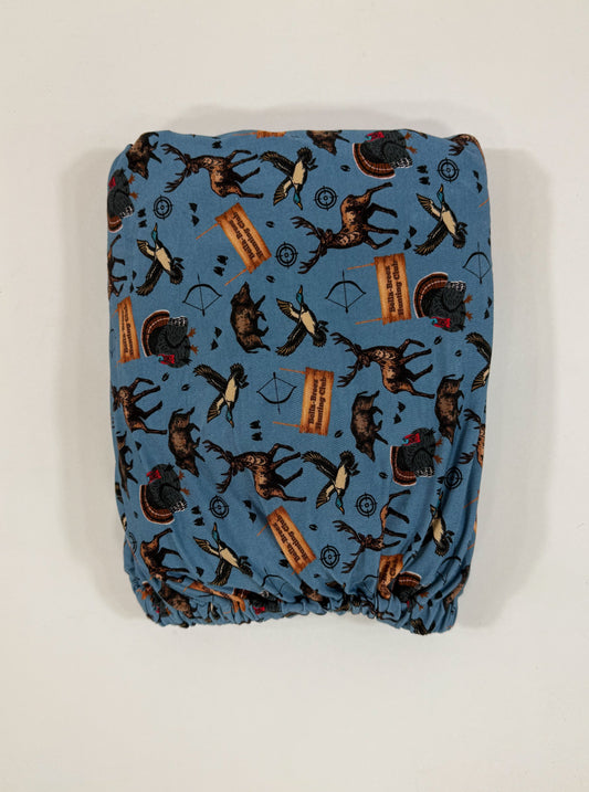 BLUE Bella-Breez Hunting Club Bamboo Crib Sheet