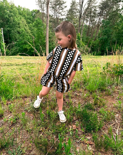 Striped checkered short set