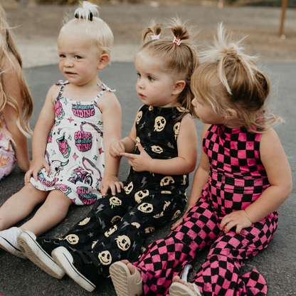 Pit Stop Pink Checkered Bell Bottom Jumpsuit