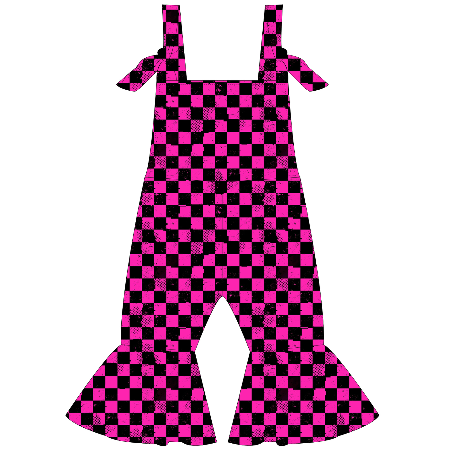 Pit Stop Pink Checkered Bell Bottom Jumpsuit