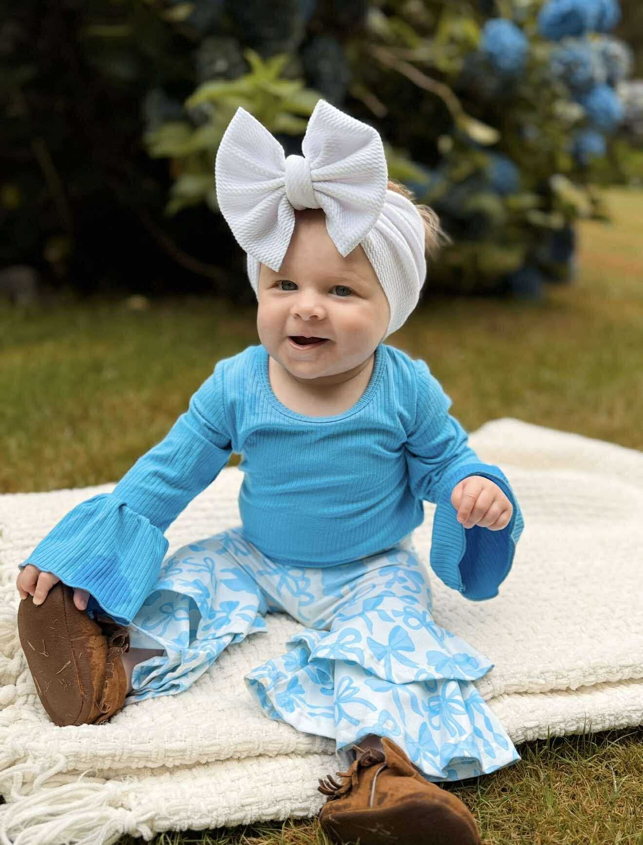 Blue Ruffled Sleeve Top