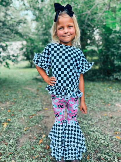 Race Ya checkered ruffle top