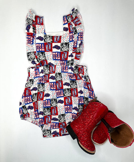 Western USA Ruffle Bamboo Romper