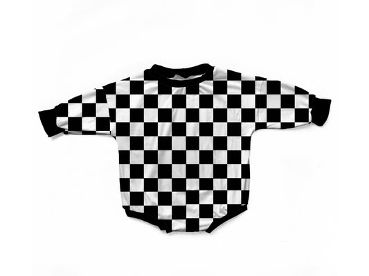 Black & White Checker Print Cozy Romper