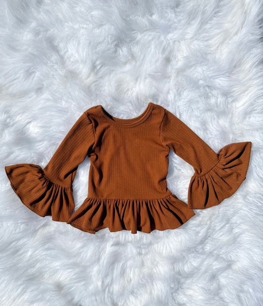 Rustic Leaves Ruffled Sleeve Top