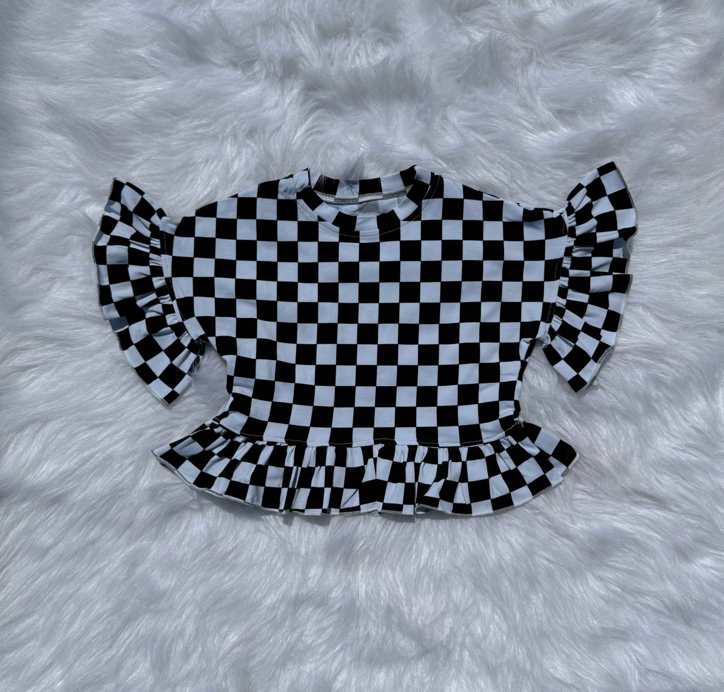 Race Ya checkered ruffle top