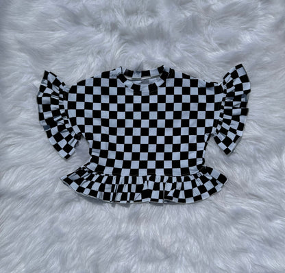Race Ya checkered ruffle top