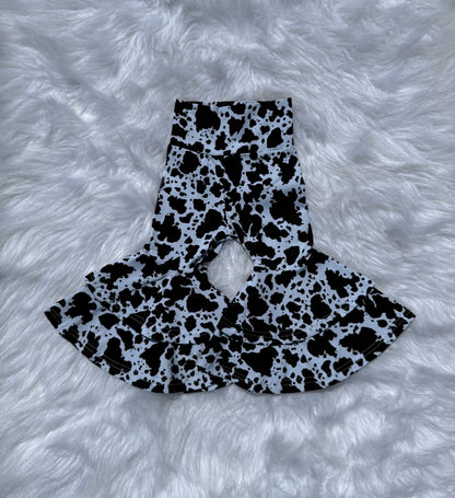 Black Cow Print Double Bell Bottoms