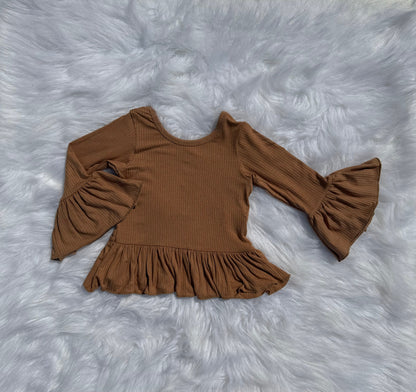 Coffee Ruffled Sleeve Top