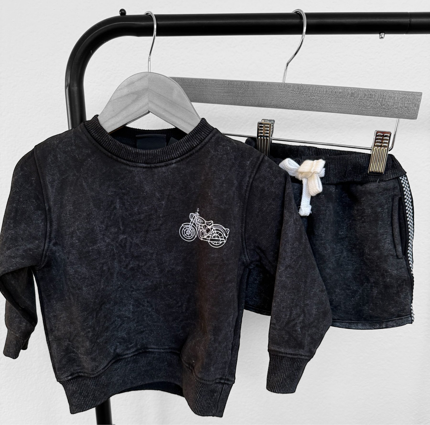 Black Acid Wash Shorts