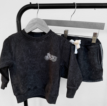 Moto Sweatshirt Acid Wash Black