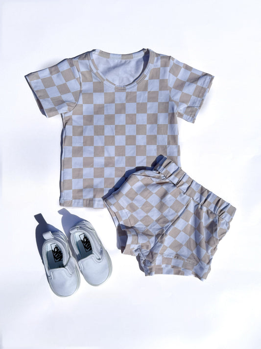 Tan Checkered Short Set