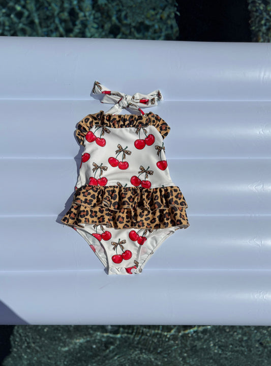 Cherry-licious Ruffled Swim Suit