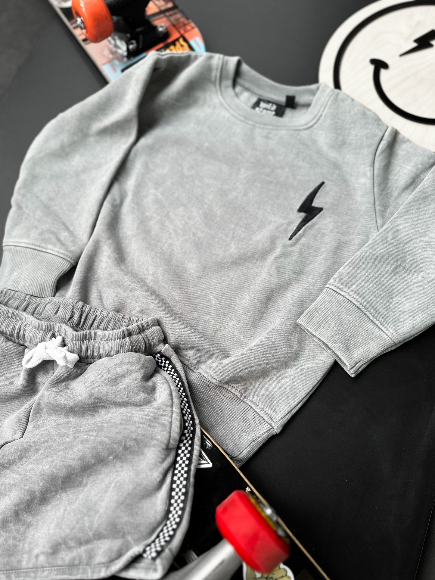 Grey Acid Wash Sweat Shorts