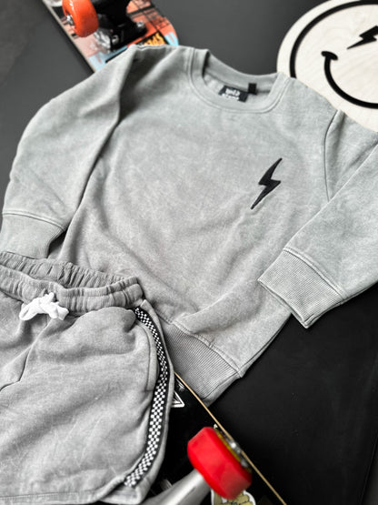 Grey Acid Wash Sweat Shorts