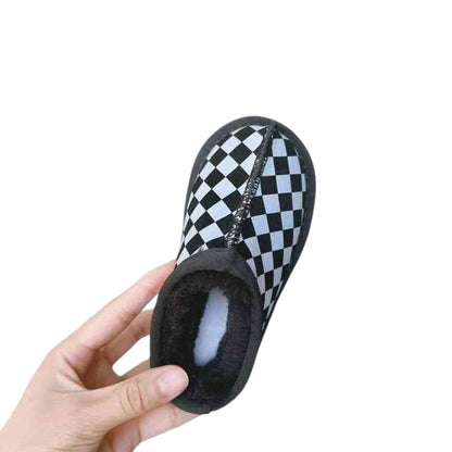 Cozy Checkered Mules- Black