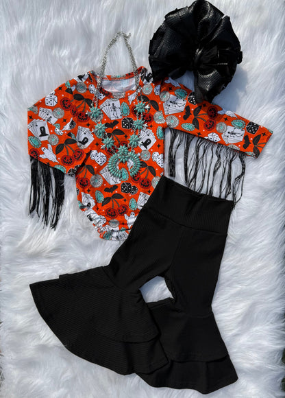 Haunted honky tonk fringe leo/top (FINAL SALE)