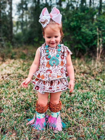 Pink cows ruffle romper