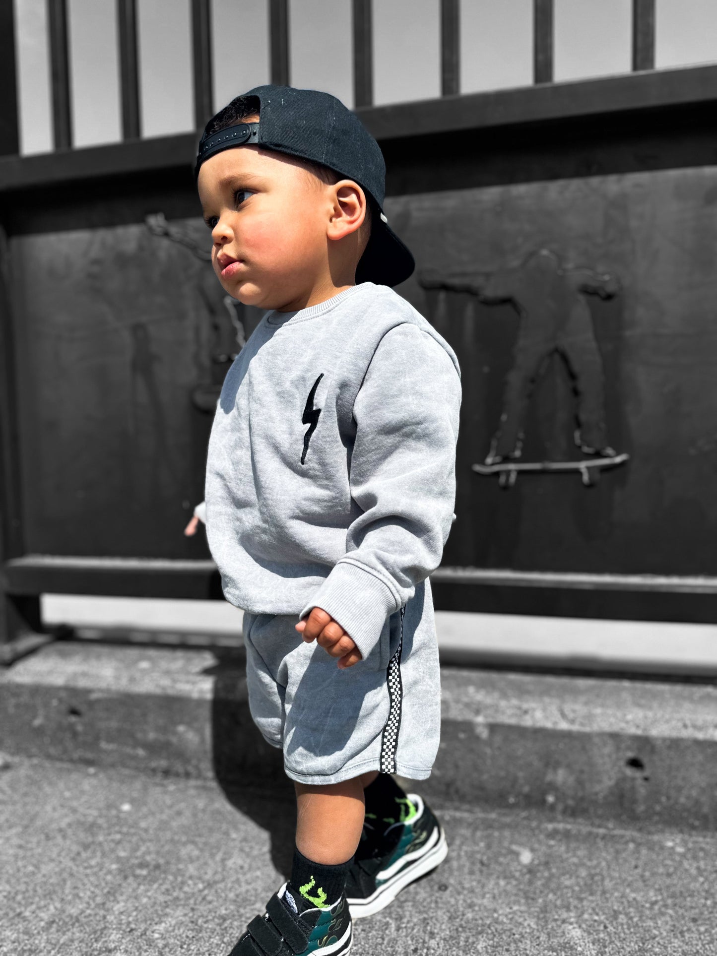 Grey Acid Wash Sweat Shorts