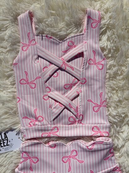 Pink Bow Babe Yoga Skirt Set