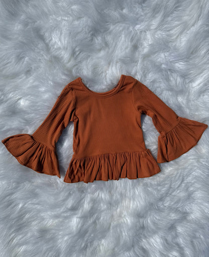 Pumpkin Spice Ruffled Sleeve Top