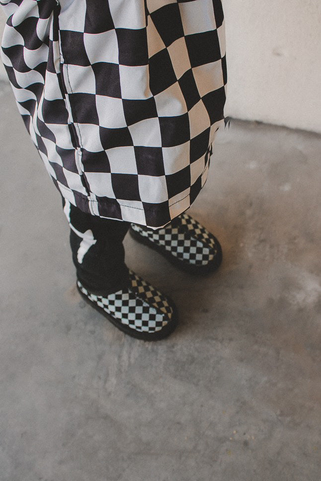 Cozy Checkered Mules- Black