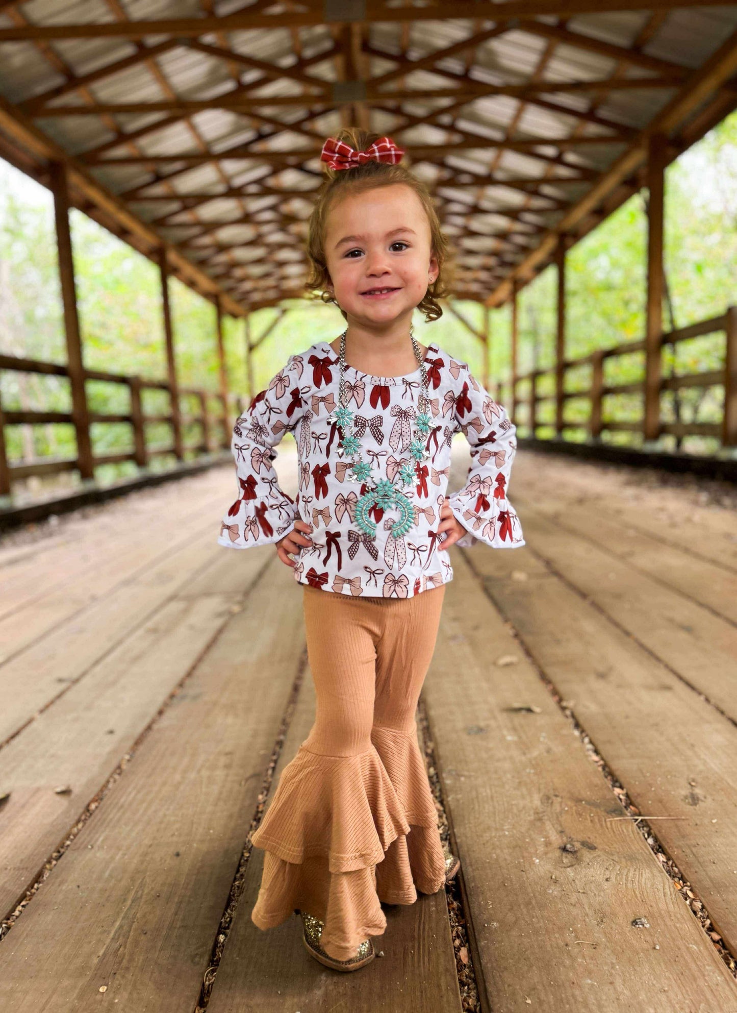 Fall Bows Ruffled Sleeve Top