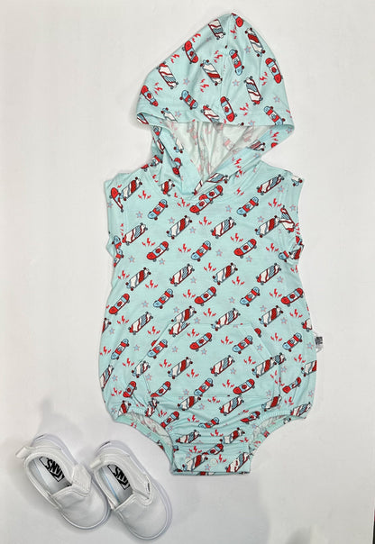 Red, White & Skate Bamboo Hooded Romper
