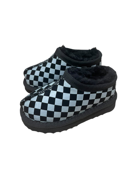 Cozy Checkered Mules- Black