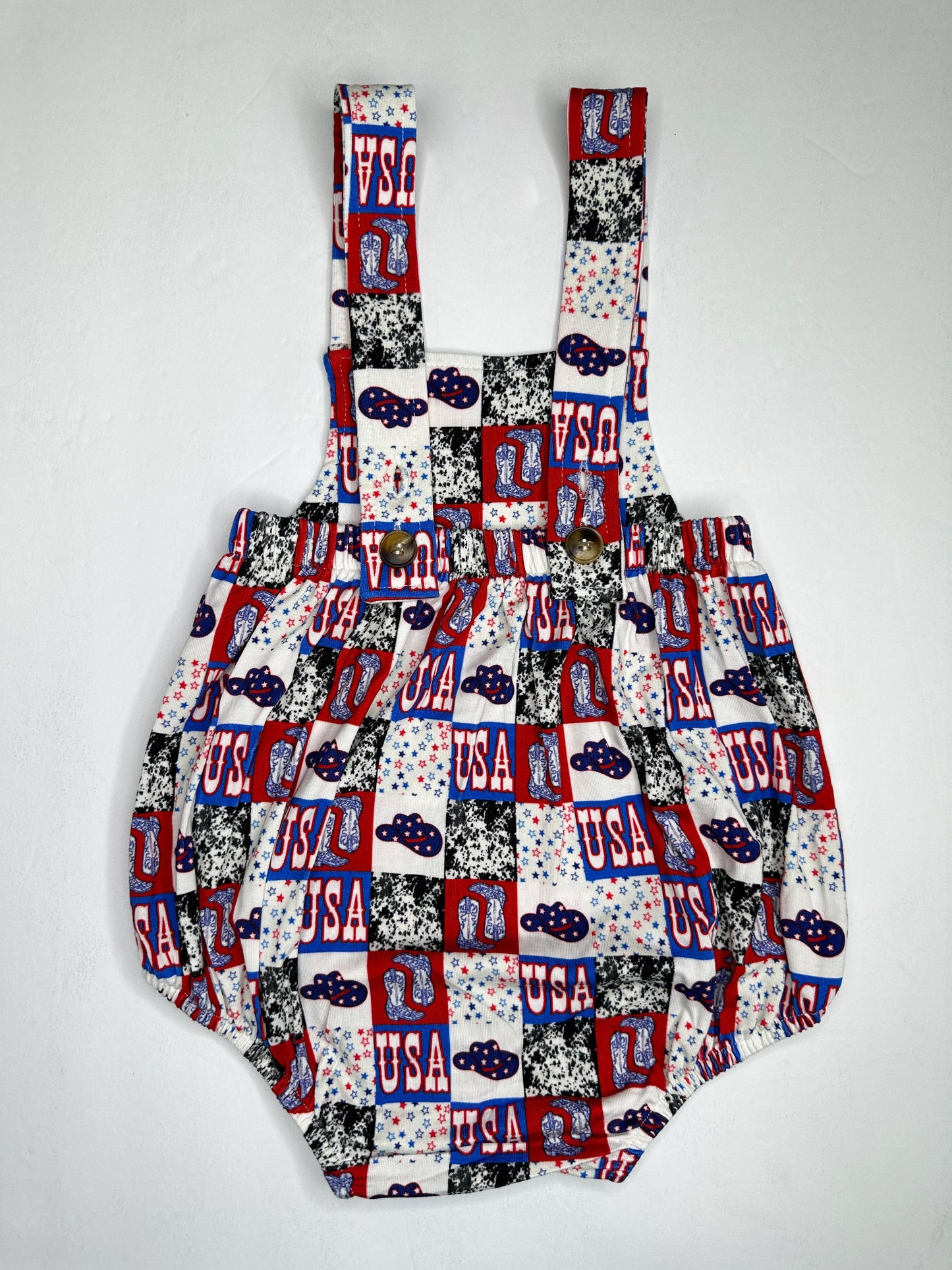 Western USA Suspender Bamboo Romper